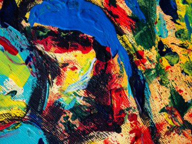 Çadır bezi üzerinde renkli, soyut akrilik boya dokusu, arka plan dokusu, modern sanat şekli. Çağdaş sanat. Sanatsal tuval.