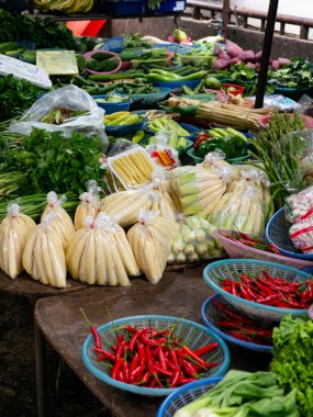 Asya Market Stall 'da Taze Sebze ve Bitkiler.