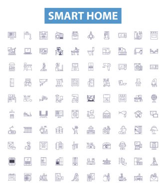 Smart home line icons, signs set. Collection of Smart, Home, Automation, Automated, Connected, IoT, Network, Security, Remote outline vector illustrations. clipart