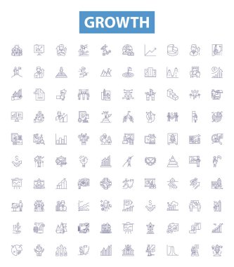 Büyüme çizgisi simgeleri, tabelalar hazır. Genişleme, İlerleme, Yükselme, Yükselme, Yükseltme, Geliştirme, Arttırma, Arttırma, Arttırma, Geliştirme.