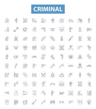 Suç çizgisi simgeleri, tabelalar hazır. Kanun Koyucu, Suçlu, Suçlu, Suçlu, Suçlu, Suçlu, Dolandırıcı, Suçlu, Hatalı tasvirleri.