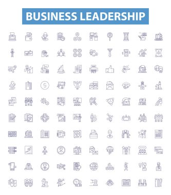 İş dünyası liderliği simgeleri, tabelalar hazır. Liderlik, İşletme, Yönetim, Girişimcilik, Yenilik, Strateji, Vizyon, Motivasyon, Planlama vektör çizimleri.