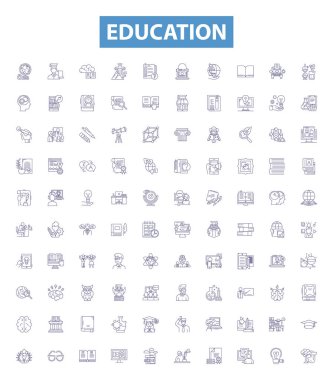 Education line icons, signs set. Collection of Learning, Schools, Higher, Teaching, Studying, Literacy, Courses, Training, Research outline vector illustrations. clipart