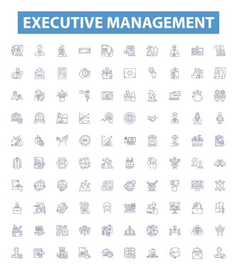 Executive management line icons, signs set. Collection of Leadership, Directors, Decisionmaking, Executives, Planning, Strategy, Organizing, Delegating, Supervising outline vector illustrations. clipart
