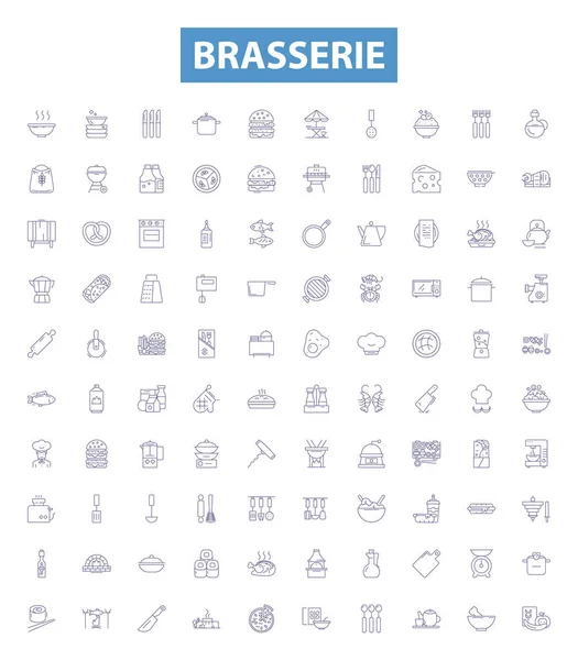 Brasserie Line Icons Signs Set Collection Brewery Bistro Gastropub Pub — Stock Vector