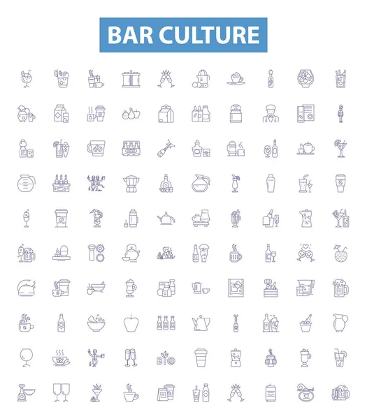 Бар Культурна Лінія Ікон Знаки Встановлені Collection Bar Culture Alcohol — стоковий вектор