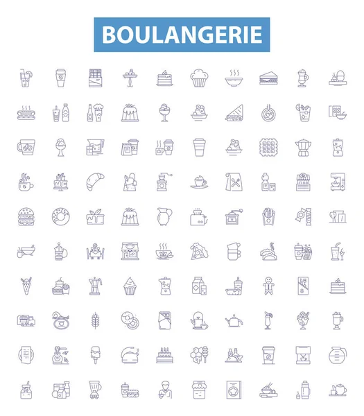 Boulangerie Line Icons Signs Set Collection Bakery Patisserie Bread Croissant — Stock Vector