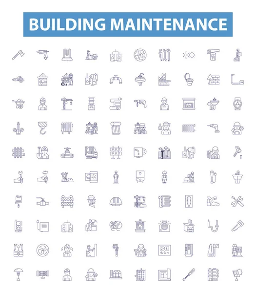 Building Maintenance Line Icons Signs Set Collection Repair Cleaning Painting — Stock Vector