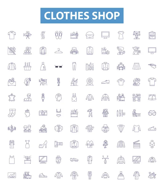 Icônes Ligne Magasin Vêtements Enseignes Ensemble Collection Vêtements Boutique Vêtements — Image vectorielle