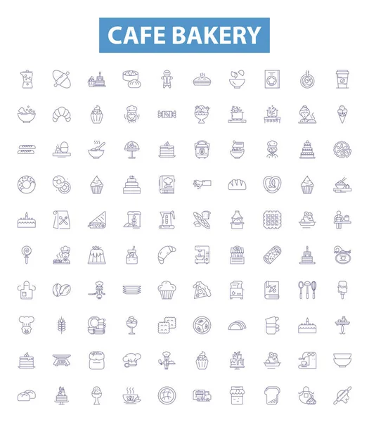 Cafe Bakery Line Icons Signs Set Collection Cafe Bakery Coffee — Stock Vector