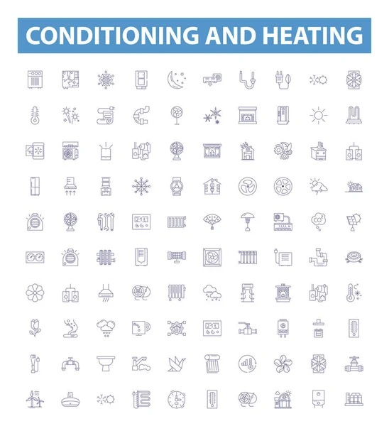 Acondicionamiento Calefacción Iconos Línea Letreros Establecidos Colección Acondicionamiento Calefacción Aire — Archivo Imágenes Vectoriales