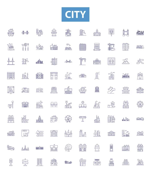 Иконки Городской Линии Знаки Установлены Собрание Городских Метрополий Муниципалитет Поселок — стоковый вектор