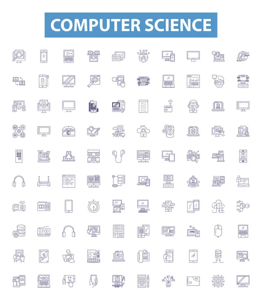 Ikony Počítačové Vědy Značky Nastaveny Sbírka Technologií Algoritmy Programování Sítě — Stockový vektor