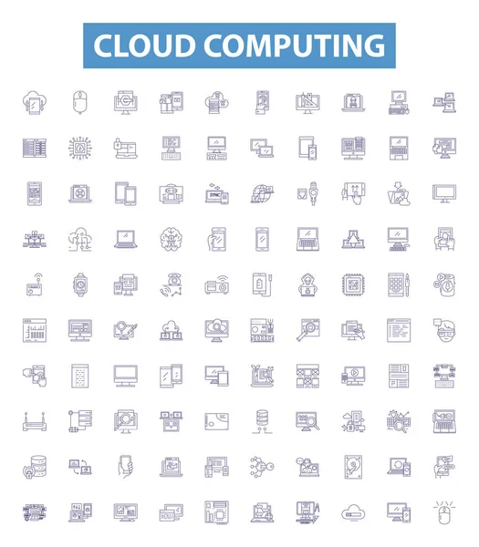 Liniensymbole Für Cloud Computing Zeichen Gesetzt Sammlung Von Cloud Computing — Stockvektor