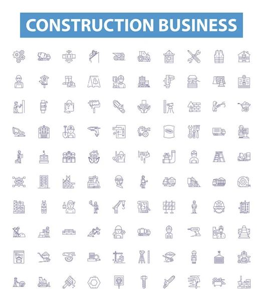 Construction Business Line Icons Signs Set Collection Building Structure Contractor — Stock Vector