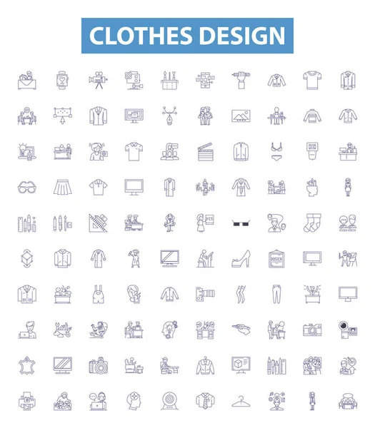 Icônes Ligne Conception Vêtements Enseignes Ensemble Collection Vêtements Vêtements Vêtements — Image vectorielle