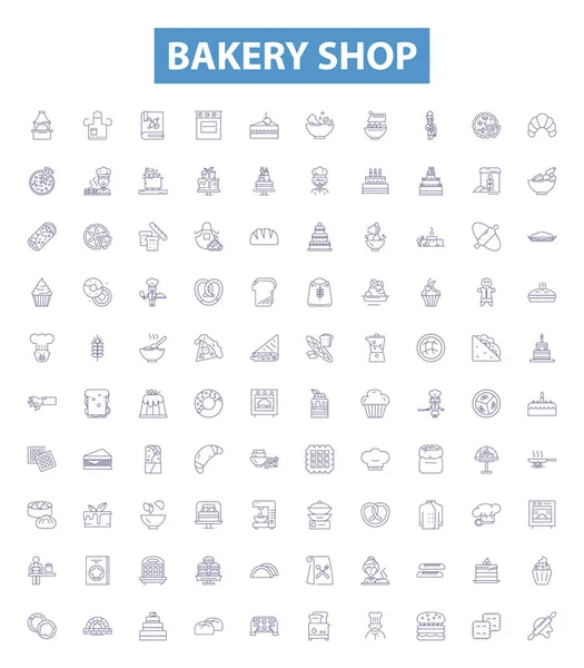 Iconos Línea Panadería Letreros Listos Colección Panadería Tienda Pan Pasteles — Archivo Imágenes Vectoriales