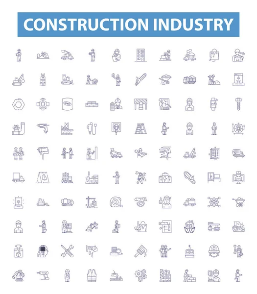 Iconos Línea Industria Construcción Letreros Colección Ilustraciones Vectoriales Construcción Arquitectura — Vector de stock