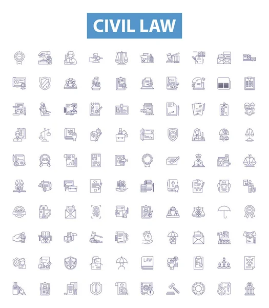 Iconos Línea Derecho Civil Letreros Listos Colección Civil Derecho Común — Vector de stock