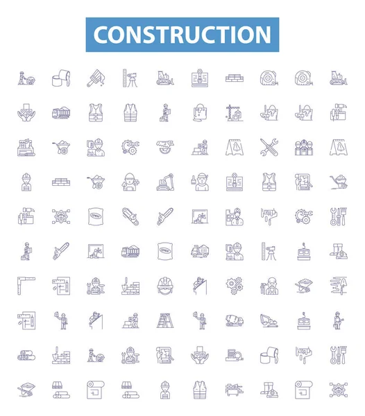 Construction Line Icons Signs Set Collection Build Construct Constructing Erect — Stock Vector
