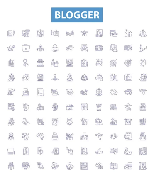Iconos Línea Bloguero Letreros Listos Colección Blogger Blogging Post Write — Vector de stock