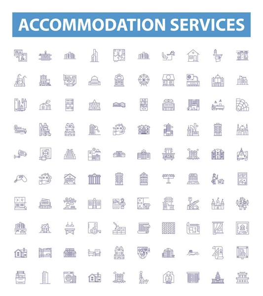 Accommodation Services Line Icons Signs Set Collection Lodging Residing Habitats — Stock Vector