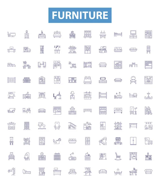 Furniture Line Icons Signs Set Collection Chair Table Desk Couch — Stock Vector
