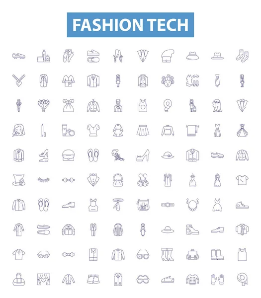 Symbole Der Fashion Tech Linie Zeichen Gesetzt Mode Bekleidung Kollektion — Stockvektor