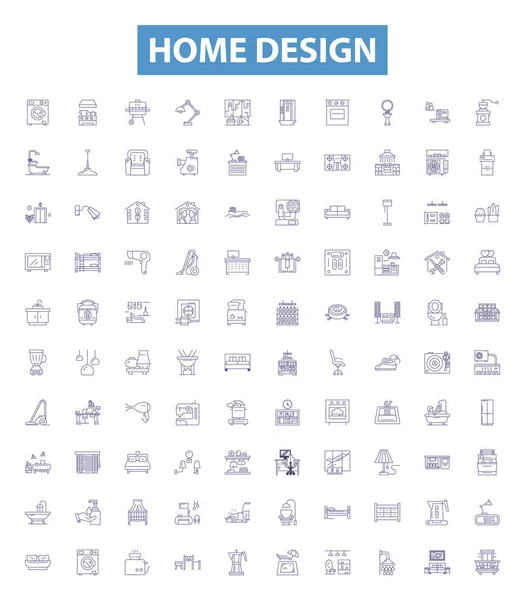 Icone Della Linea Home Design Set Cartelli Collezione Interni Arredamento — Vettoriale Stock