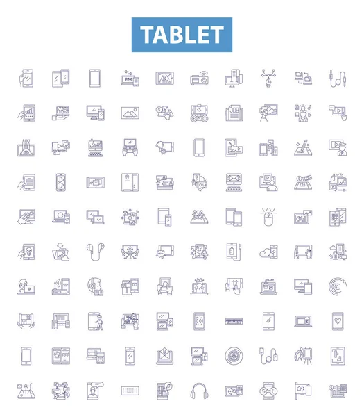 Tablet Line Icons Signs Set Collection Tablet Ipad Android Samsung — Stock Vector
