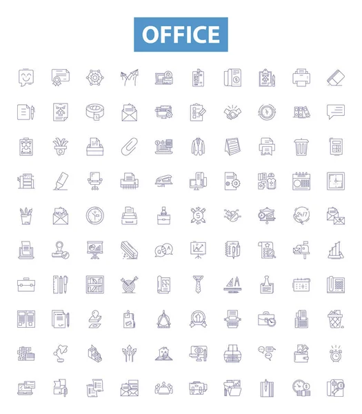 Office Line Icons Signs Set Collection Office Desk Chair Computer — Stock Vector