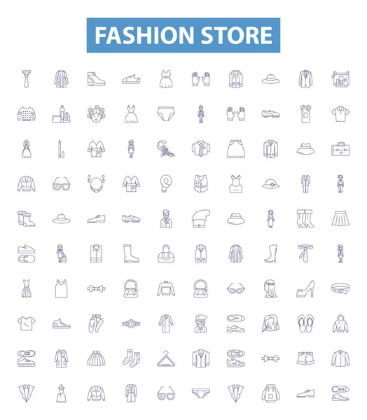 Icônes Ligne Magasin Mode Signes Ensemble Collection Vêtements Vêtements Magasin — Image vectorielle