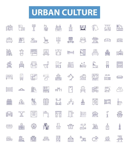 Ikony Linii Kultury Miejskiej Znaki Ustawione Kolekcja City Urban Populacja — Wektor stockowy