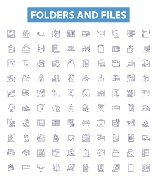 Піктограми Рядків Тек Файлів Набір Знаків Збірка Тек Файлів Організація — стоковий вектор