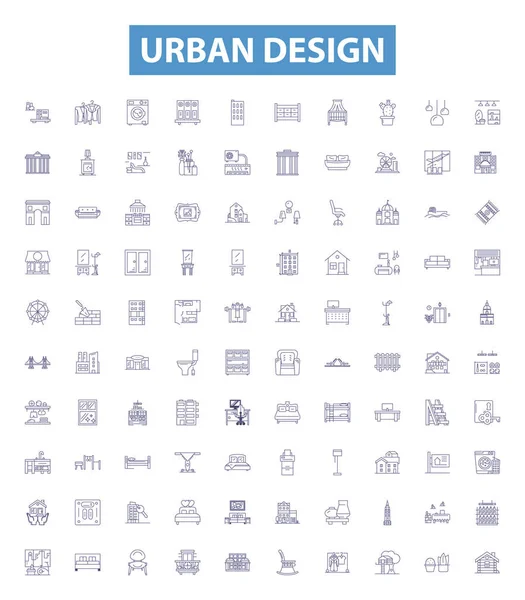 Coleção Ícones Linha Design Urbano Urbano Design Streetscape Planejamento Paisagem — Vetor de Stock