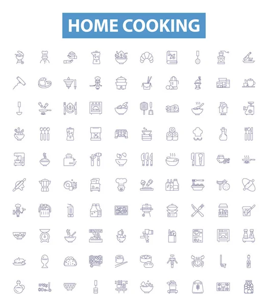 Home Cooking Line Icons Signs Set Collection Homemade Cuisine Kitchen — Stock Vector