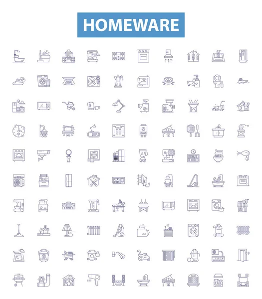 Homeware Line Icons Signs Set Collection Furniture Kitchenware Tableware Lighting — Stock Vector