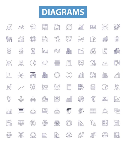 Diagrams Line Icons Signs Set Collection Graphs Charts Maps Plots — Stock Vector
