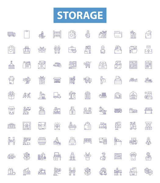 Storage Line Icons Signs Set Collection Storage Preservation Stocking Stockpiling — Stock Vector