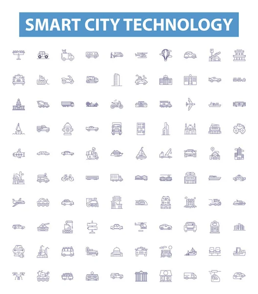 Akıllı Şehir Teknoloji Çizgisi Simgeleri Tabelalar Hazır Smart City Technology — Stok Vektör