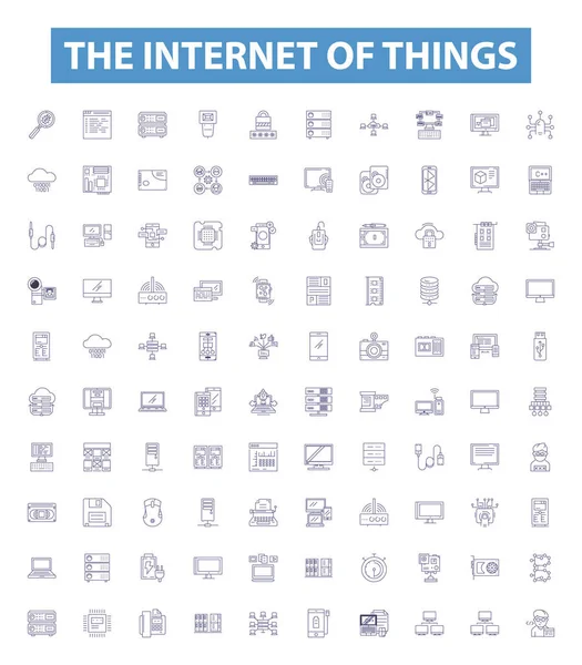 Internet Las Cosas Línea Iconos Signos Establecidos Colección Iot Sensores — Vector de stock