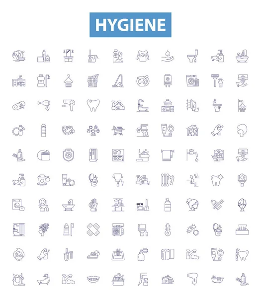 Iconos Línea Higiene Letreros Colocados Colección Limpieza Saneamiento Estéril Salud — Vector de stock
