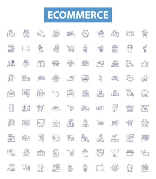 Ecommerce Line Icons Signs Set Collection Shopping Buying Selling Trading — Stock Vector