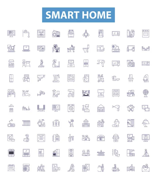 Έξυπνα Εικονίδια Γραμμής Σπιτιού Πινακίδες Που Συλλογή Smart Home Automation — Διανυσματικό Αρχείο