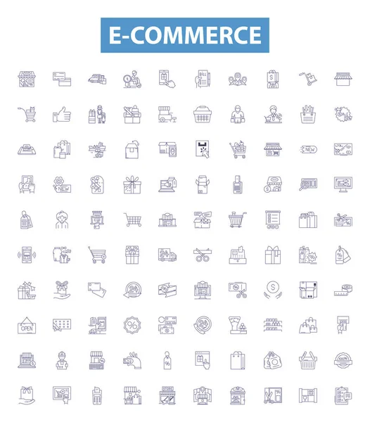 stock vector E-commerce line icons, signs set. Collection of Online, Shopping, Marketplace, Retail, Transaction, Digital, Products, Services, Store outline vector illustrations.