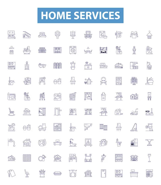 Home Services Line Icons Signs Set Collection Homecare Cleaning Repair — Stock Vector