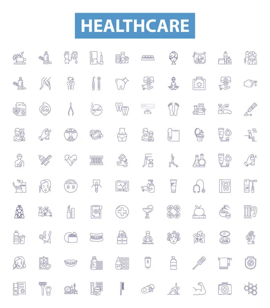 Healthcare Line Icons Signs Set Collection Care Healthcare Medicine Treatment — Stock Vector