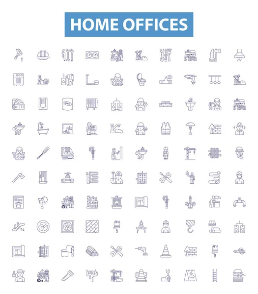 Home Offices Line Icons Signs Set Collection Home Offices Work — Stock Vector