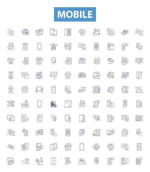 Mobile Line Icons Signs Set Collection Phone Cellphone Handset Mobile — Stock Vector