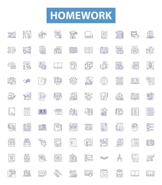 Hausaufgabenzeilen Symbole Zeichen Gesetzt Sammlung Von Studien Aufgaben Aufgaben Aufgaben — Stockvektor